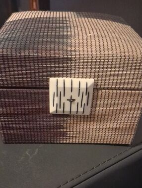 Jewelry Storage Box with Textured Brown Fabric and White Accent